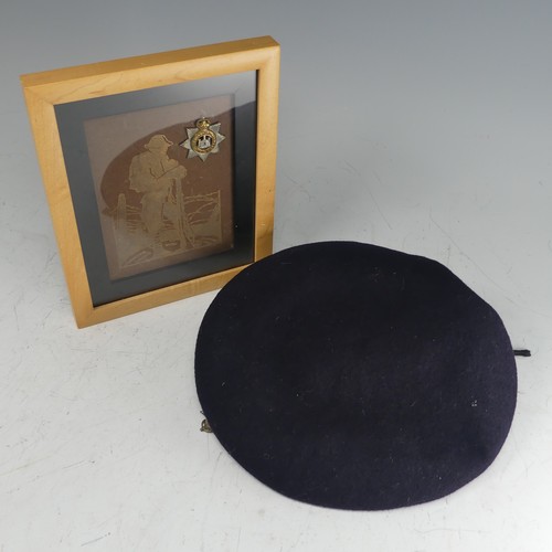 231 - A 1960’s Devonshire British Service Beret, fine navy wool cloth with leather trim, cloth lining havi... 