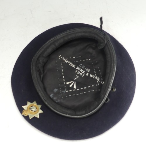 231 - A 1960’s Devonshire British Service Beret, fine navy wool cloth with leather trim, cloth lining havi... 