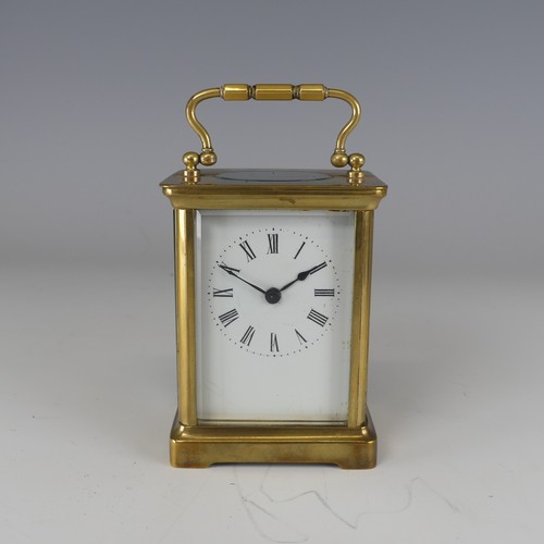 382 - An early 20th century carriage Clock, in fitted leather case, the white enamel dial with Roman numer... 