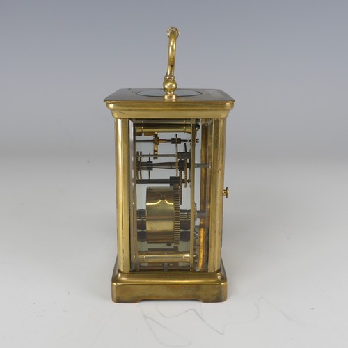 382 - An early 20th century carriage Clock, in fitted leather case, the white enamel dial with Roman numer... 