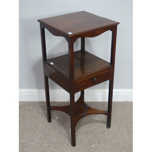 434 - A small Georgian mahogany Wash Stand, square top over under tier and stretchers, W 36 cm x H 77 cm x... 