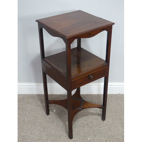 434 - A small Georgian mahogany Wash Stand, square top over under tier and stretchers, W 36 cm x H 77 cm x... 