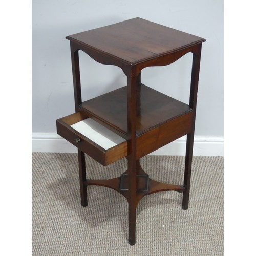 434 - A small Georgian mahogany Wash Stand, square top over under tier and stretchers, W 36 cm x H 77 cm x... 