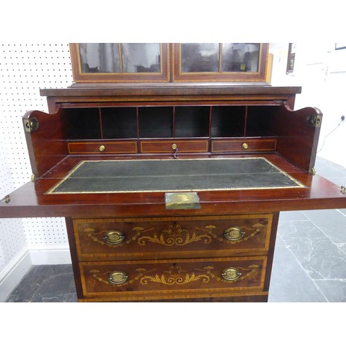 435 - A fine Edwardian mahogany secretaire Bookcase, in George III style, top and base both heavily inlaid... 