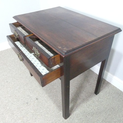 439 - A Georgian oak Lowboy, shaped top over three drawers and square canted legs, W 75.5 cm x H 71 cm x D... 