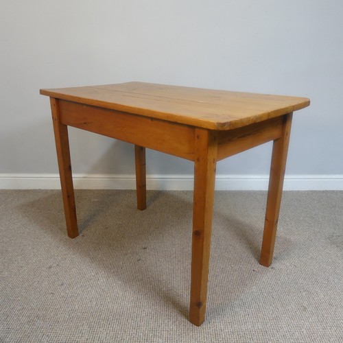 444 - A small antique stained pine side Table, in the style of a kitchen Table, rectangular top raised on ... 