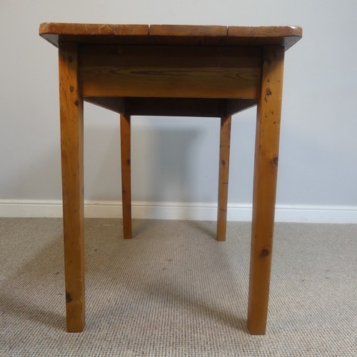 444 - A small antique stained pine side Table, in the style of a kitchen Table, rectangular top raised on ... 