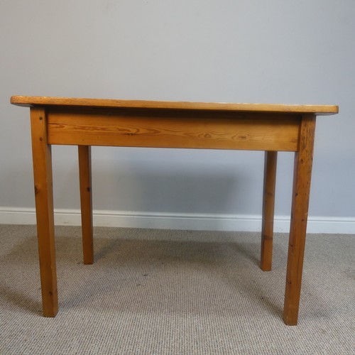 444 - A small antique stained pine side Table, in the style of a kitchen Table, rectangular top raised on ... 