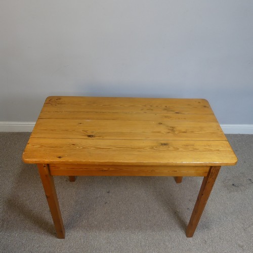 444 - A small antique stained pine side Table, in the style of a kitchen Table, rectangular top raised on ... 