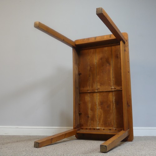 444 - A small antique stained pine side Table, in the style of a kitchen Table, rectangular top raised on ... 