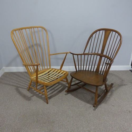 400 - A light Ercol elm and beech Armchair, W 73 cm x H 102 cm x D 80 cm, together with a Ercol windsor st... 