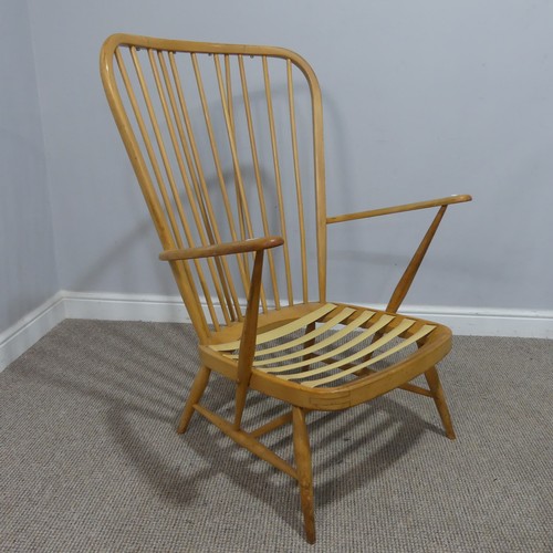 400 - A light Ercol elm and beech Armchair, W 73 cm x H 102 cm x D 80 cm, together with a Ercol windsor st... 