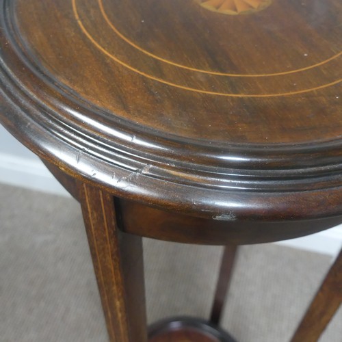 450 - An Edwardian mahogany and inlaid Plant Stand, of circular form, H 99 cm, together with a woven magaz... 