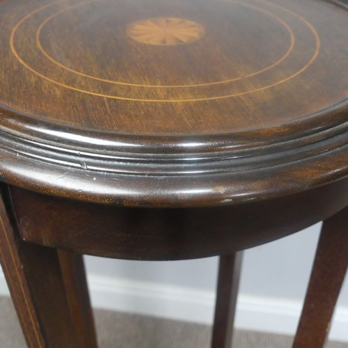 450 - An Edwardian mahogany and inlaid Plant Stand, of circular form, H 99 cm, together with a woven magaz... 