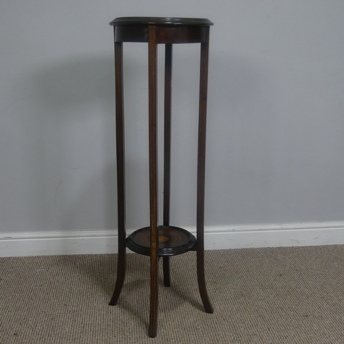 450 - An Edwardian mahogany and inlaid Plant Stand, of circular form, H 99 cm, together with a woven magaz... 