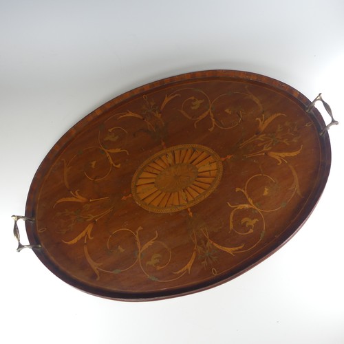 453 - An Edwardian mahogany and marquetry galleried twin-handled Tray, the gallery of chequerboard boxwood... 