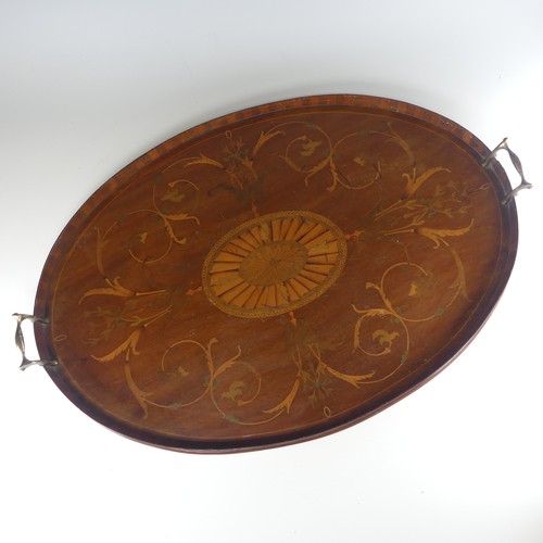 453 - An Edwardian mahogany and marquetry galleried twin-handled Tray, the gallery of chequerboard boxwood... 