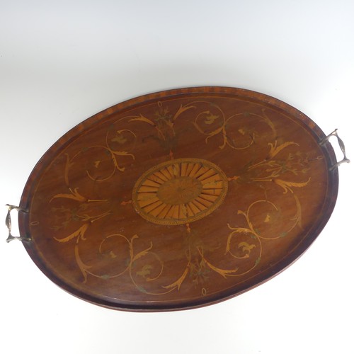 453 - An Edwardian mahogany and marquetry galleried twin-handled Tray, the gallery of chequerboard boxwood... 