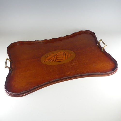 453 - An Edwardian mahogany and marquetry galleried twin-handled Tray, the gallery of chequerboard boxwood... 