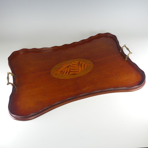 453 - An Edwardian mahogany and marquetry galleried twin-handled Tray, the gallery of chequerboard boxwood... 