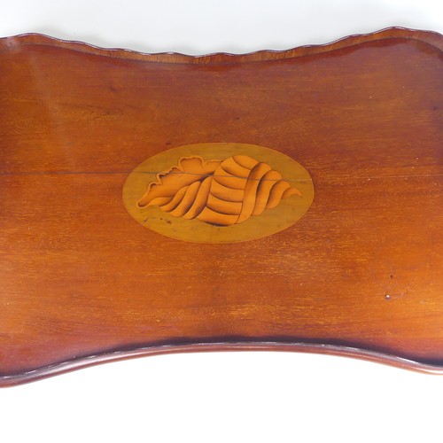 453 - An Edwardian mahogany and marquetry galleried twin-handled Tray, the gallery of chequerboard boxwood... 