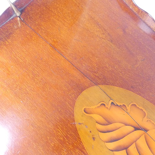 453 - An Edwardian mahogany and marquetry galleried twin-handled Tray, the gallery of chequerboard boxwood... 