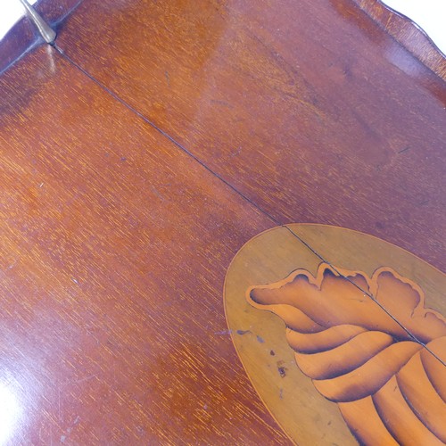 453 - An Edwardian mahogany and marquetry galleried twin-handled Tray, the gallery of chequerboard boxwood... 