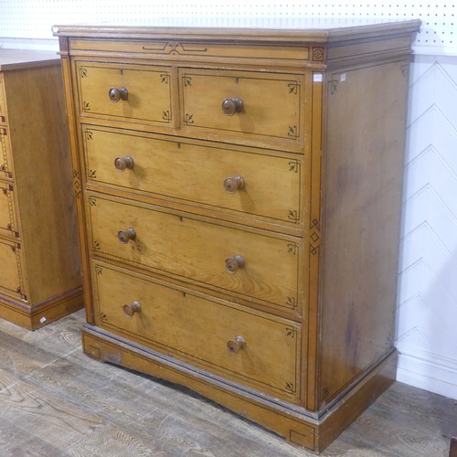 454 - A large Aesthetic Movement pine and oak Chest of drawers, with black painted stringing and geometric... 