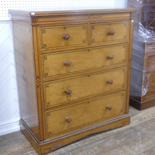 454 - A large Aesthetic Movement pine and oak Chest of drawers, with black painted stringing and geometric... 