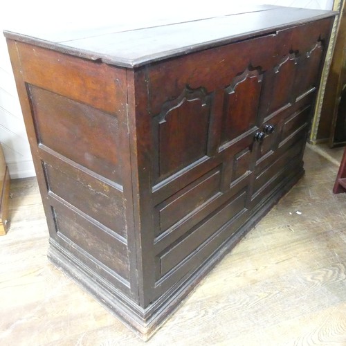 456 - A large 18th century oak panelled Cupboard, raised on moulded plinth base, W 141 cm x H 95 cm x D 60... 