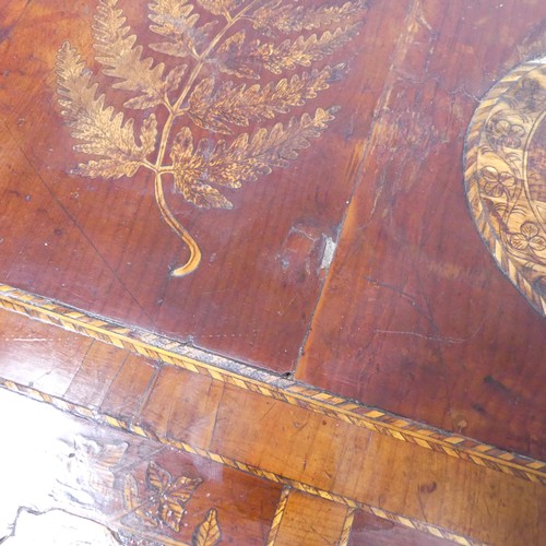 467 - A 19th century Irish Killarney marquetry and yew games Table, hinged rectangular top inlaid with an ... 