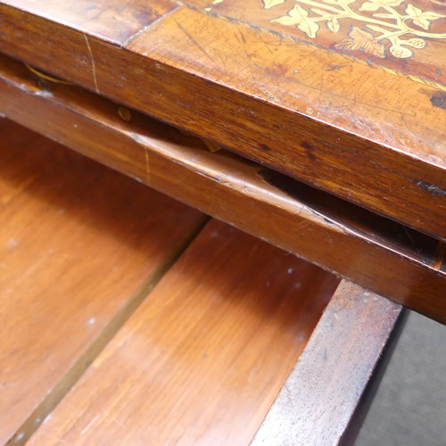 467 - A 19th century Irish Killarney marquetry and yew games Table, hinged rectangular top inlaid with an ... 