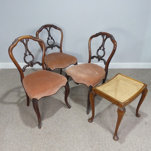 471 - A set of three 19th century mahogany balloon-back Dining Chairs, carved pierced splat back above ser... 