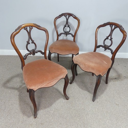 471 - A set of three 19th century mahogany balloon-back Dining Chairs, carved pierced splat back above ser... 