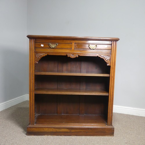 474 - An Edwardian mahogany open Bookcase, two short frieze drawers over two open shelves, raised on plint... 