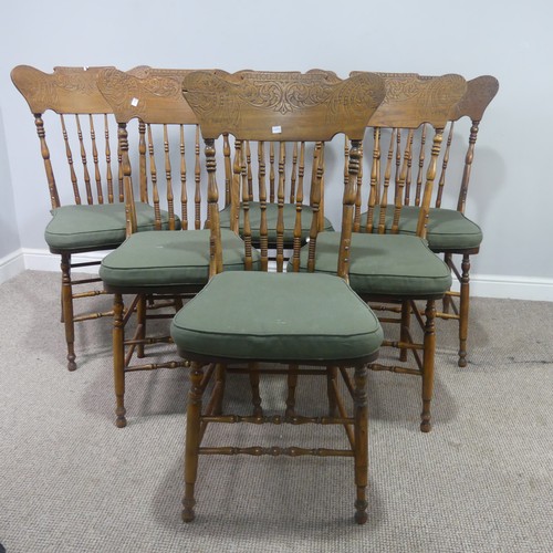 479 - A set of six early 20th century Canadian Art Nouveau style spindle-back Dining Chairs, shaped carved... 