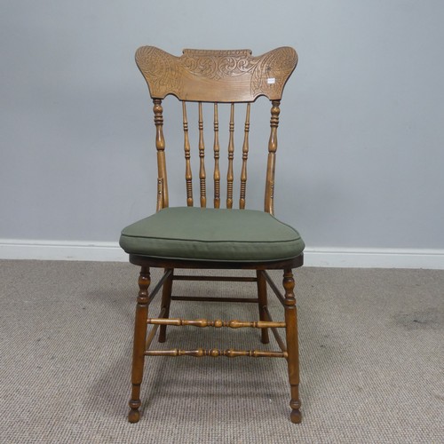 479 - A set of six early 20th century Canadian Art Nouveau style spindle-back Dining Chairs, shaped carved... 