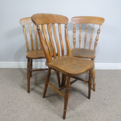 486 - Three antique provincial ash and elm Kitchen Chairs, W 45 cm x H 88 cm x D 41 cm(3)