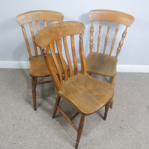 486 - Three antique provincial ash and elm Kitchen Chairs, W 45 cm x H 88 cm x D 41 cm(3)