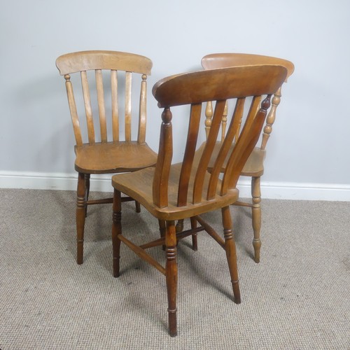 486 - Three antique provincial ash and elm Kitchen Chairs, W 45 cm x H 88 cm x D 41 cm(3)