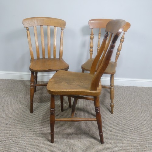 486 - Three antique provincial ash and elm Kitchen Chairs, W 45 cm x H 88 cm x D 41 cm(3)