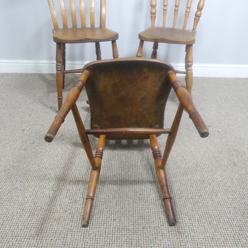 486 - Three antique provincial ash and elm Kitchen Chairs, W 45 cm x H 88 cm x D 41 cm(3)