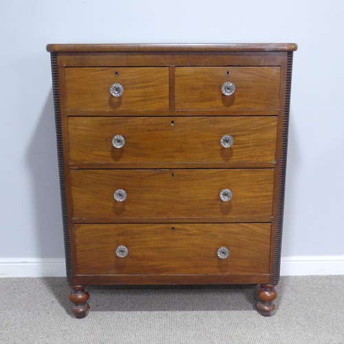 487 - A Victorian stained pine and mahogany Chest of Drawers, with original glass handles, W 101 cm x H 12... 