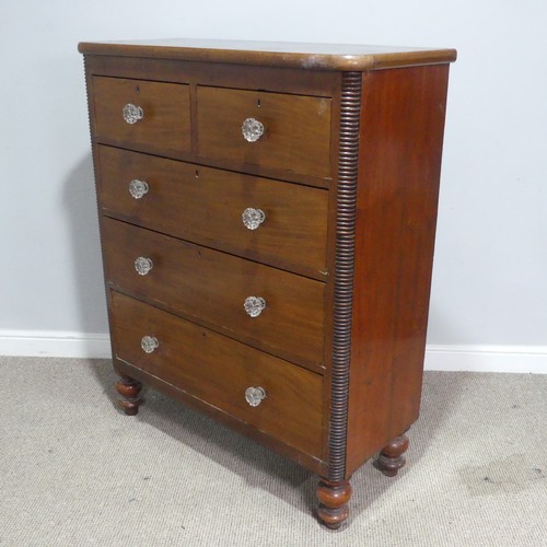 487 - A Victorian stained pine and mahogany Chest of Drawers, with original glass handles, W 101 cm x H 12... 