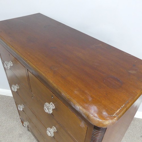 487 - A Victorian stained pine and mahogany Chest of Drawers, with original glass handles, W 101 cm x H 12... 