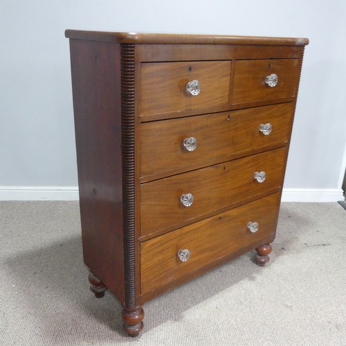 487 - A Victorian stained pine and mahogany Chest of Drawers, with original glass handles, W 101 cm x H 12... 