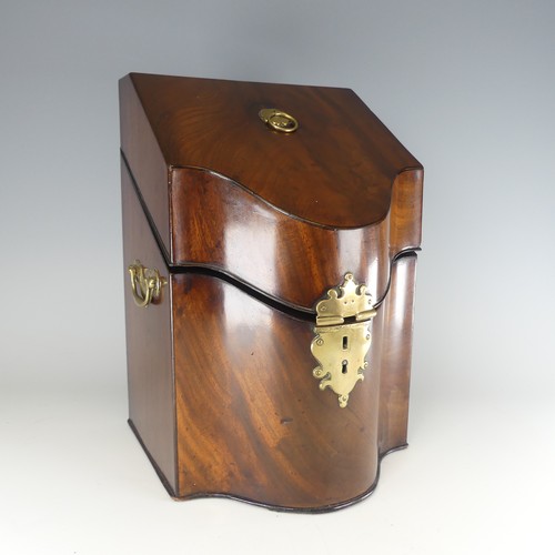 490 - A Georgian mahogany serpentine front Knife Box, brass carrying handles to either side, with fitted a... 