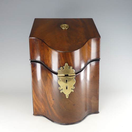 490 - A Georgian mahogany serpentine front Knife Box, brass carrying handles to either side, with fitted a... 