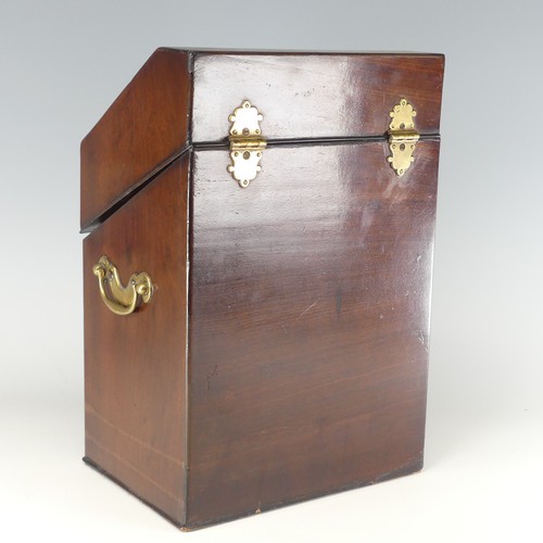 490 - A Georgian mahogany serpentine front Knife Box, brass carrying handles to either side, with fitted a... 