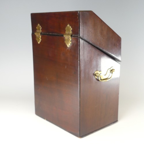 490 - A Georgian mahogany serpentine front Knife Box, brass carrying handles to either side, with fitted a... 